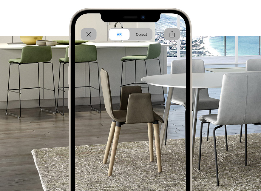 View Zerosedici with wooden legs for living room and cuisine island with augmented reality