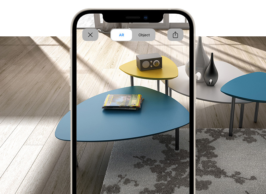 Modern design coffee tables for lounges and waiting area with augmented reality EOS