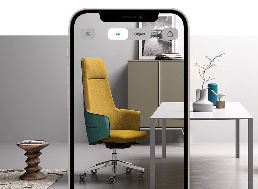 Community chairs, office chairs, waiting room sofas and tables with augmented reality