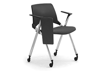 Four legs armchairs with writing tablet and castors for meeting and training areas Key Ok
