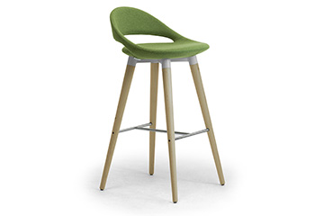 Modern design lunchroom stools with wooden legs + footrest for restaurant, bar, pub, pizzeria Samba