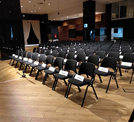 Chairs for multiuse and multipurpose room for conferences, congresses and events