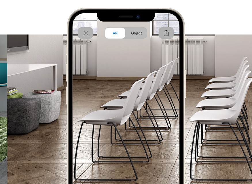 View the modern style monocoque chair with sled base with augmented reality Cosmo