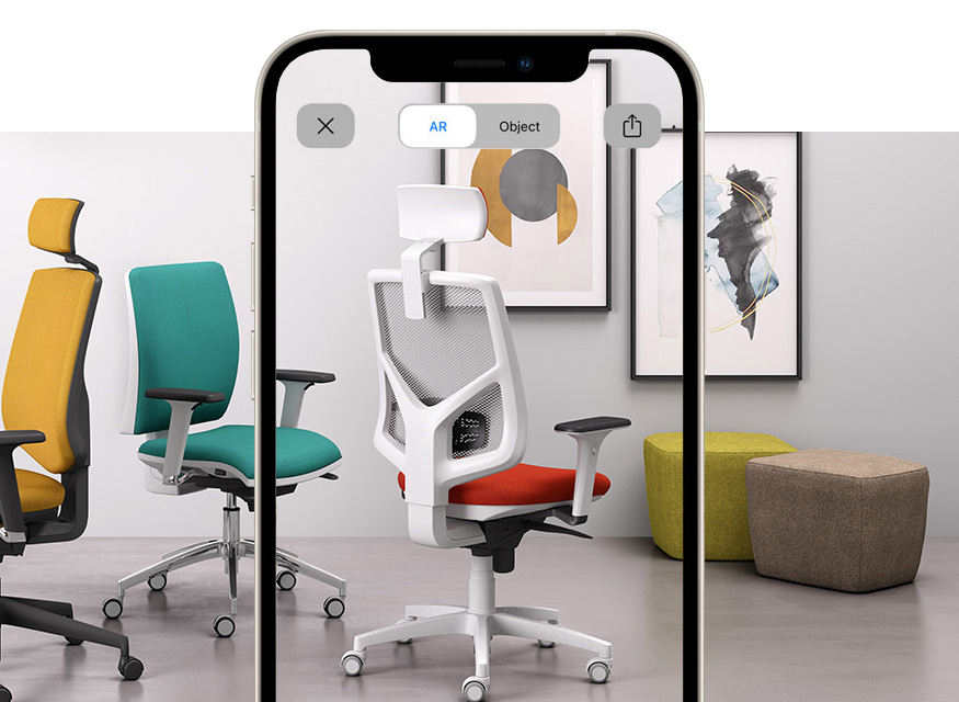 Minimal style mesh armchair with headrest for operational offices with augmented reality Active-RE